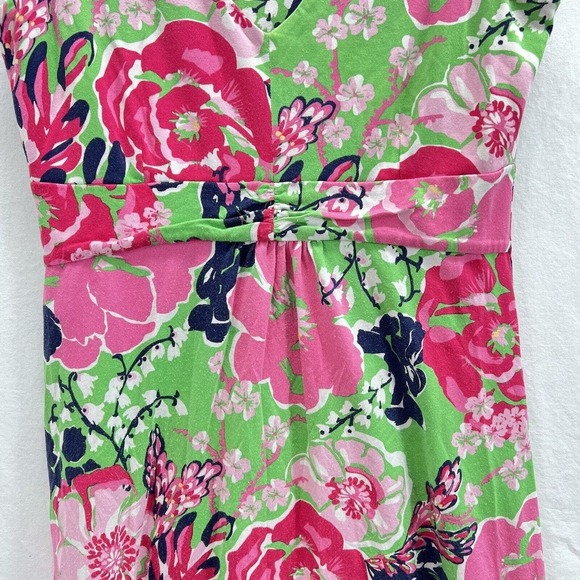 Lilly Pulitzer Pink Floral Ruffle Sleeve Dress SMALL Cotton Silk Blend - Picture 4 of 14